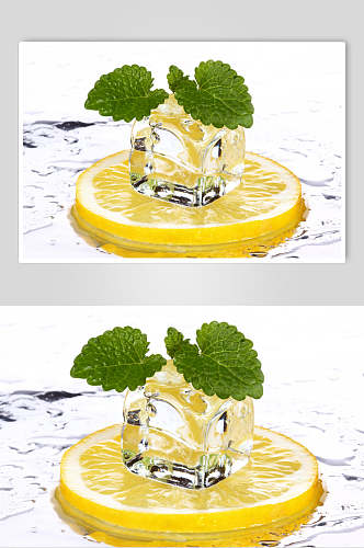 清新柠檬冰块图片
