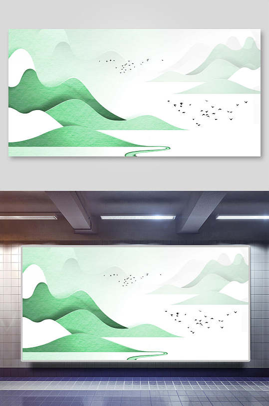 色块山中式中国风背景展板