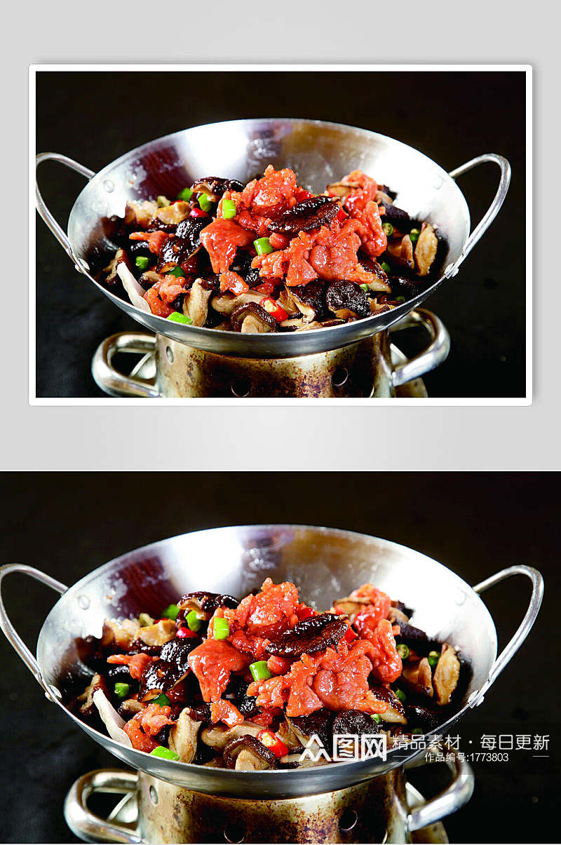 干锅鲜菇牛柳食品高清图片素材