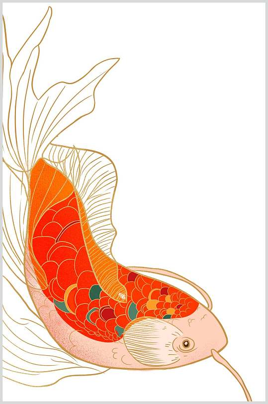 一只金色手绘锦鲤鲤鱼设计元素