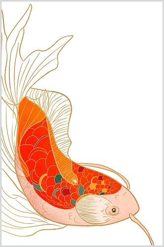 一只金色手绘锦鲤鲤鱼设计元素