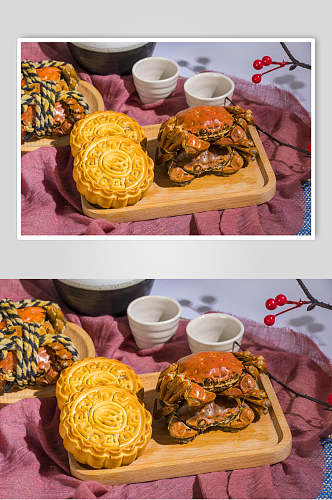 特色月饼螃蟹美食摄影图片
