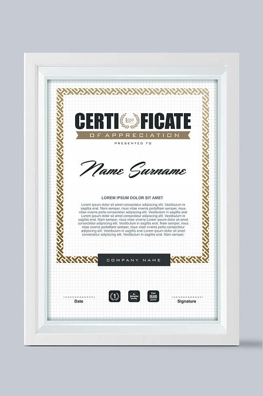 竖版白色画框白色格纹底庄重大气风英文证书-众图网