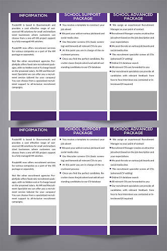 英文紫色创意三折页宣传单