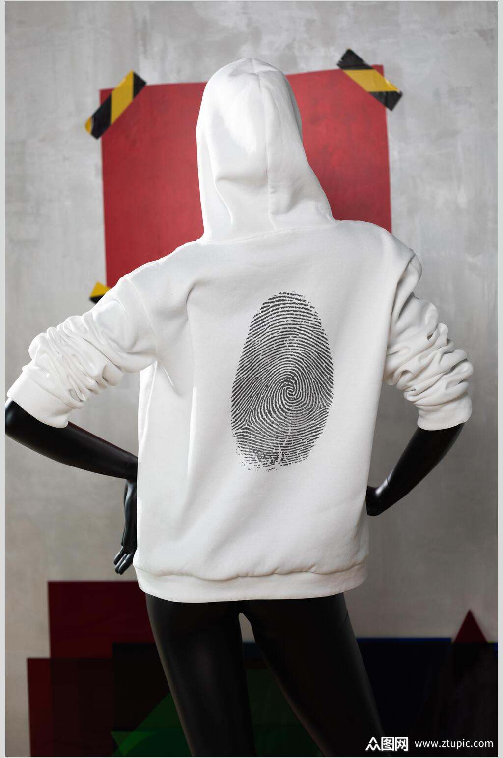 模特白底卫衣帽衫样机背面效果图