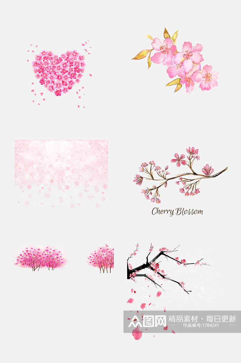 粉色爱心樱花素材素材