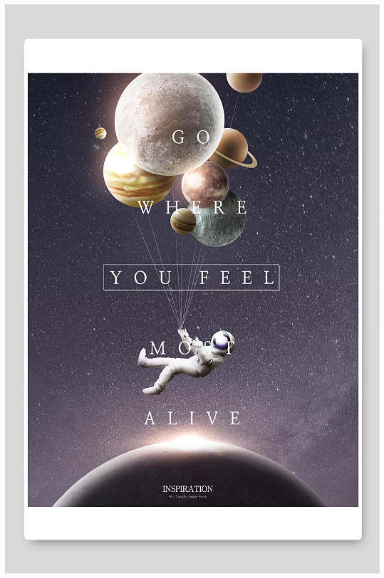 地球日太空人遨游星球创意海报