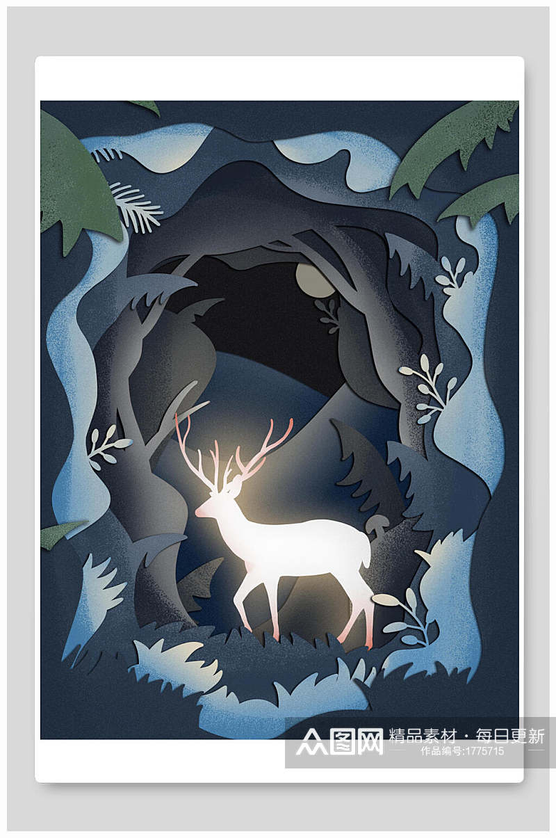 森系麋鹿剪纸海报设计素材