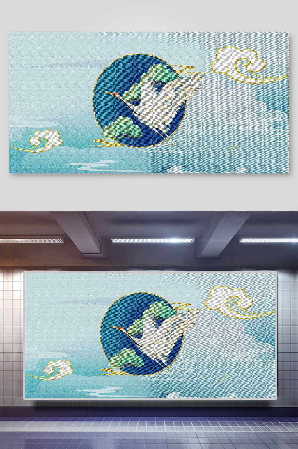 蓝色鸟中国风背景展板素材