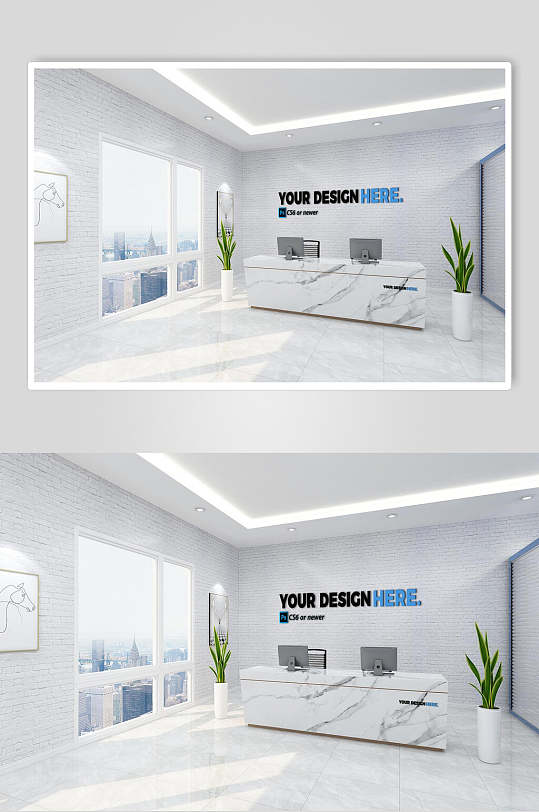 简洁公司前台背景墙样机效果图-众图网