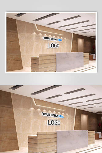 时尚高端公司前台背景墙LOGO展示样机效果图