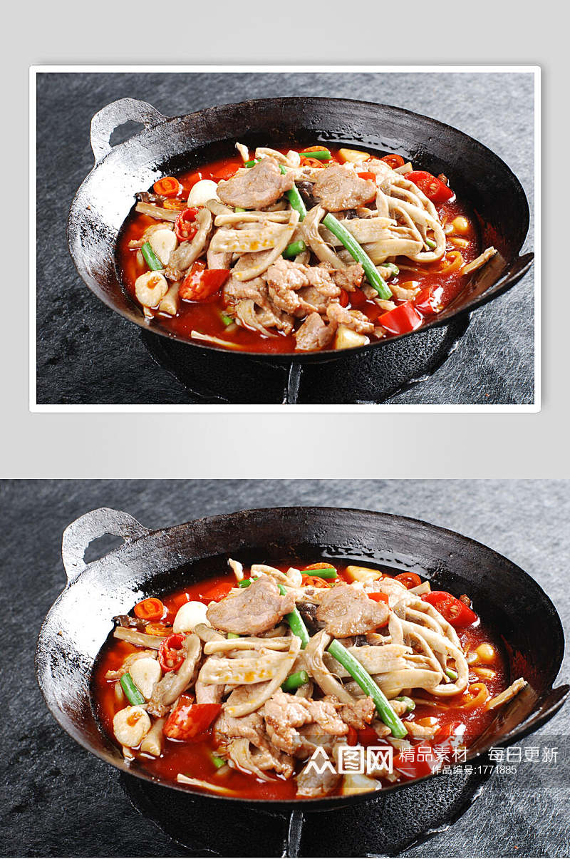 干锅红油茶树菇美食摄影图片素材
