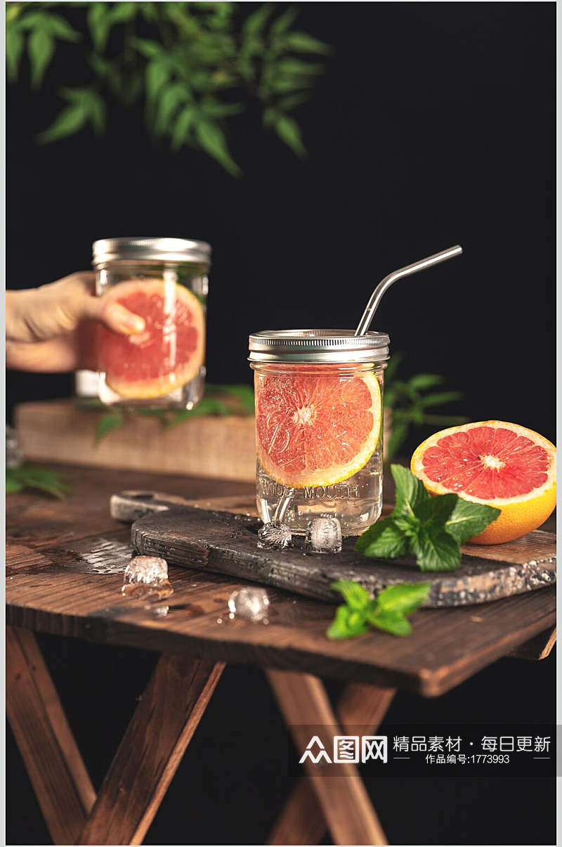 营养健康夏日西柚冰凉饮品饮料图片素材