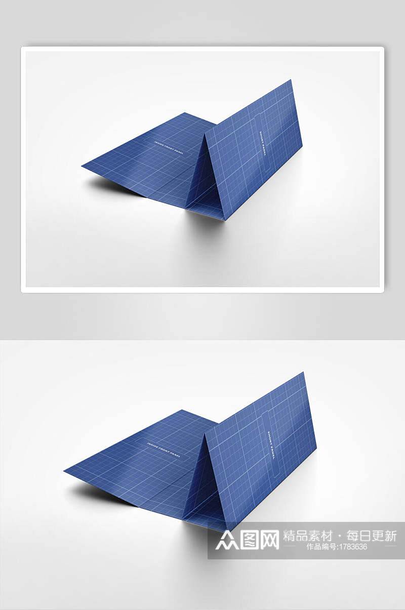 蓝色三折页样机效果图素材