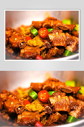 干锅花菜烧仔排食品高清图片