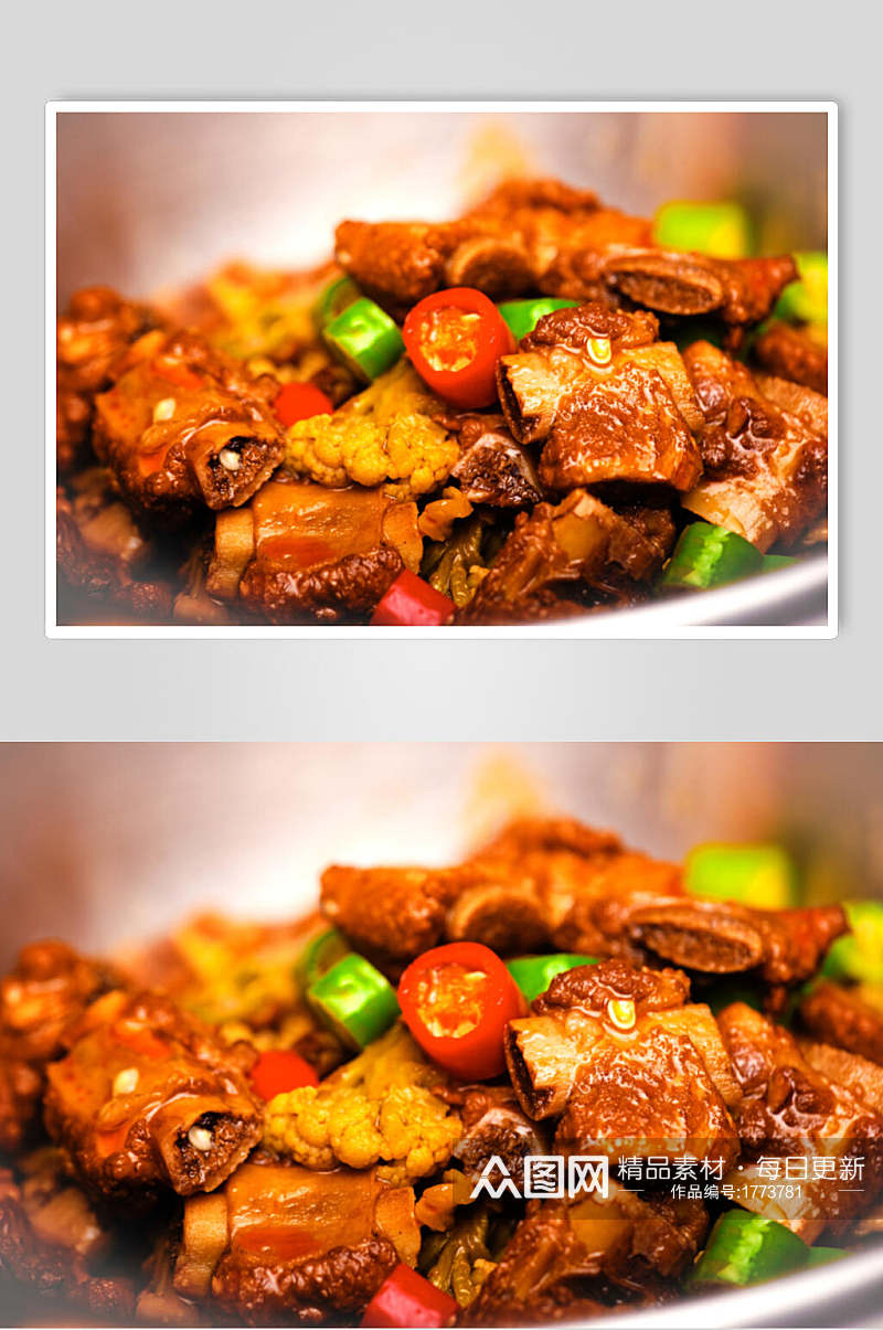 干锅花菜烧仔排食品高清图片素材