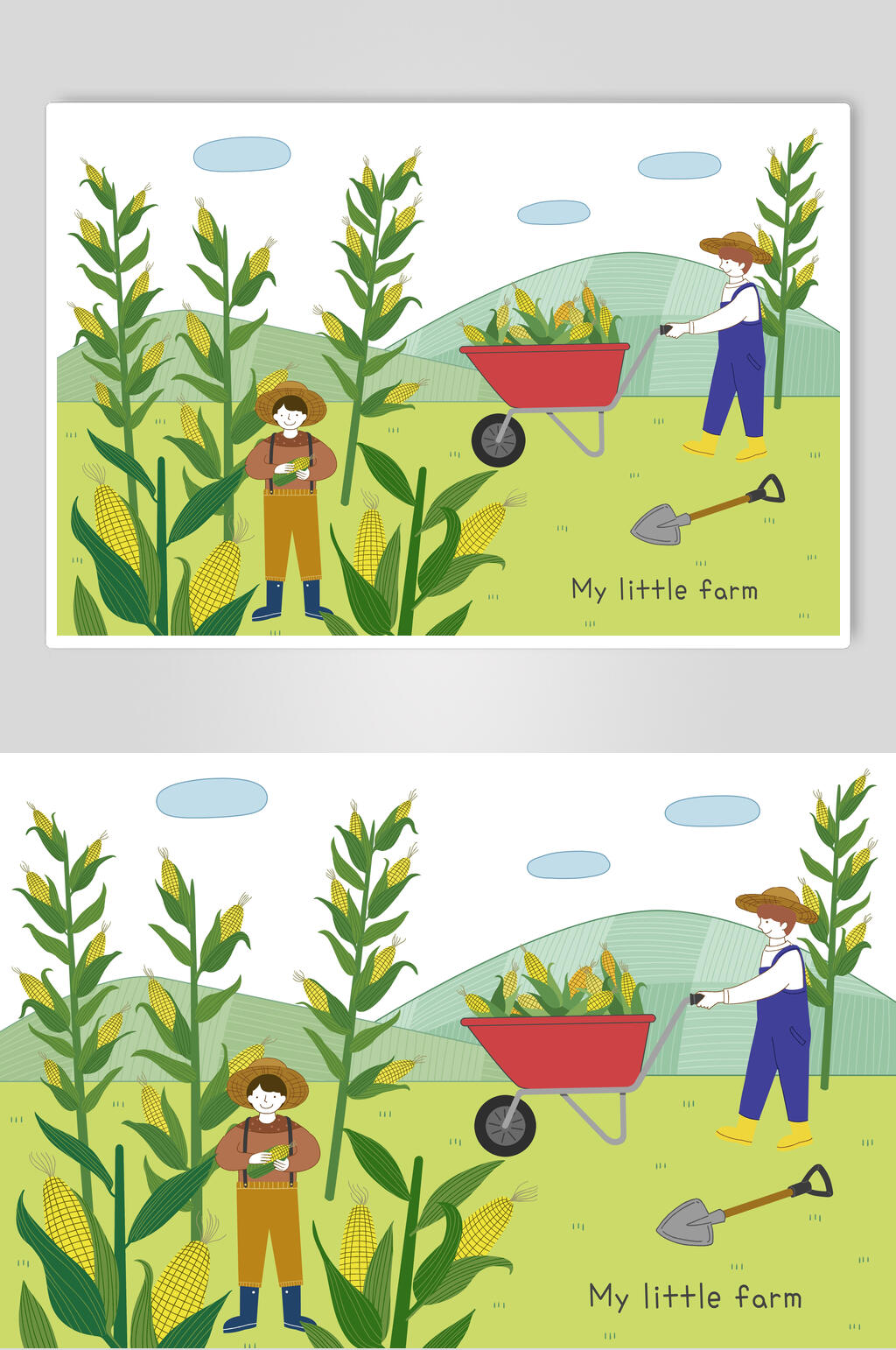 玉米丰收农场新农村插画素材