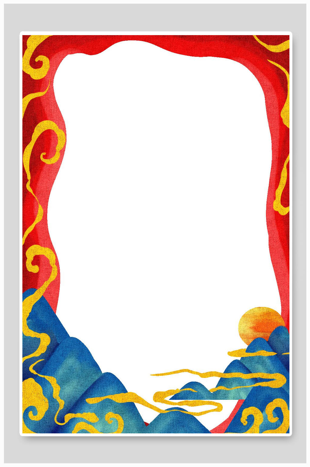 山云日紅色國(guó)潮邊框背景素材