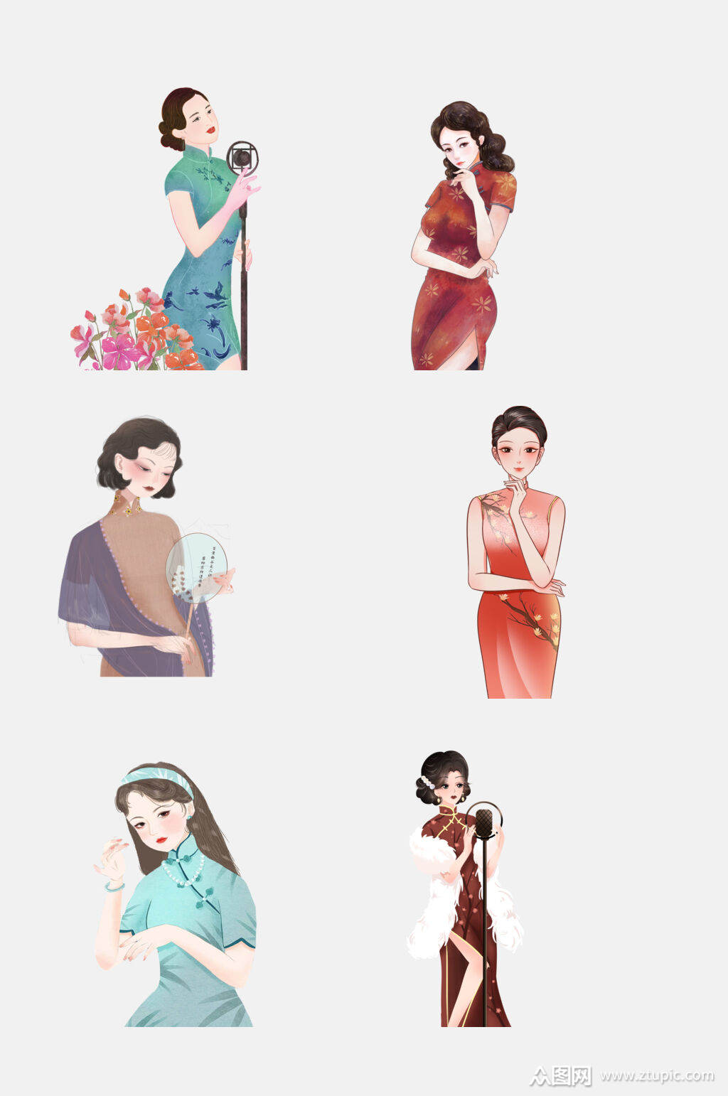 民国风旗袍人物免抠素材元素素材