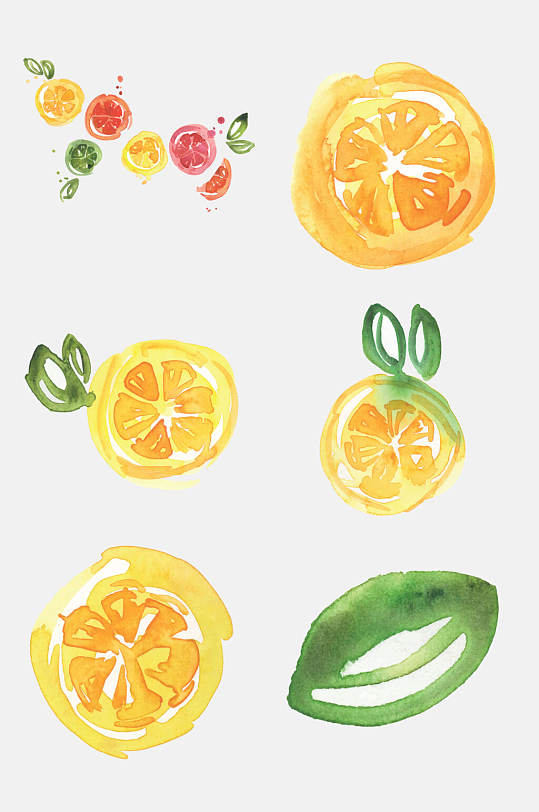 漂亮手绘水彩柑橘柠檬免抠元素素材