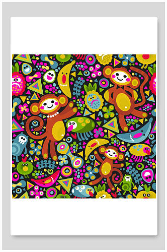 彩色猴子图形卡通动物矢量背景素材