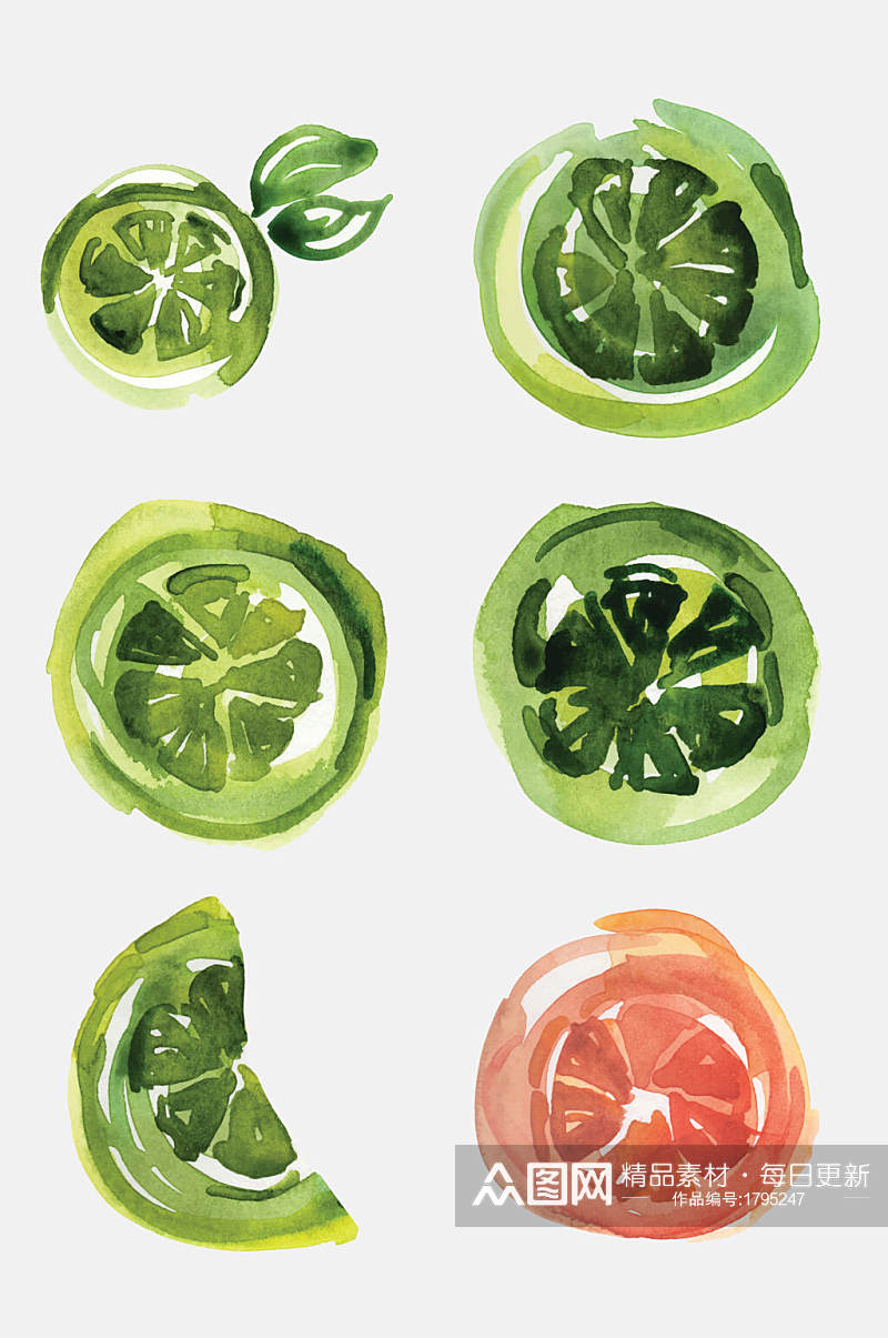清新手绘水彩柑橘柠檬免抠元素素材素材