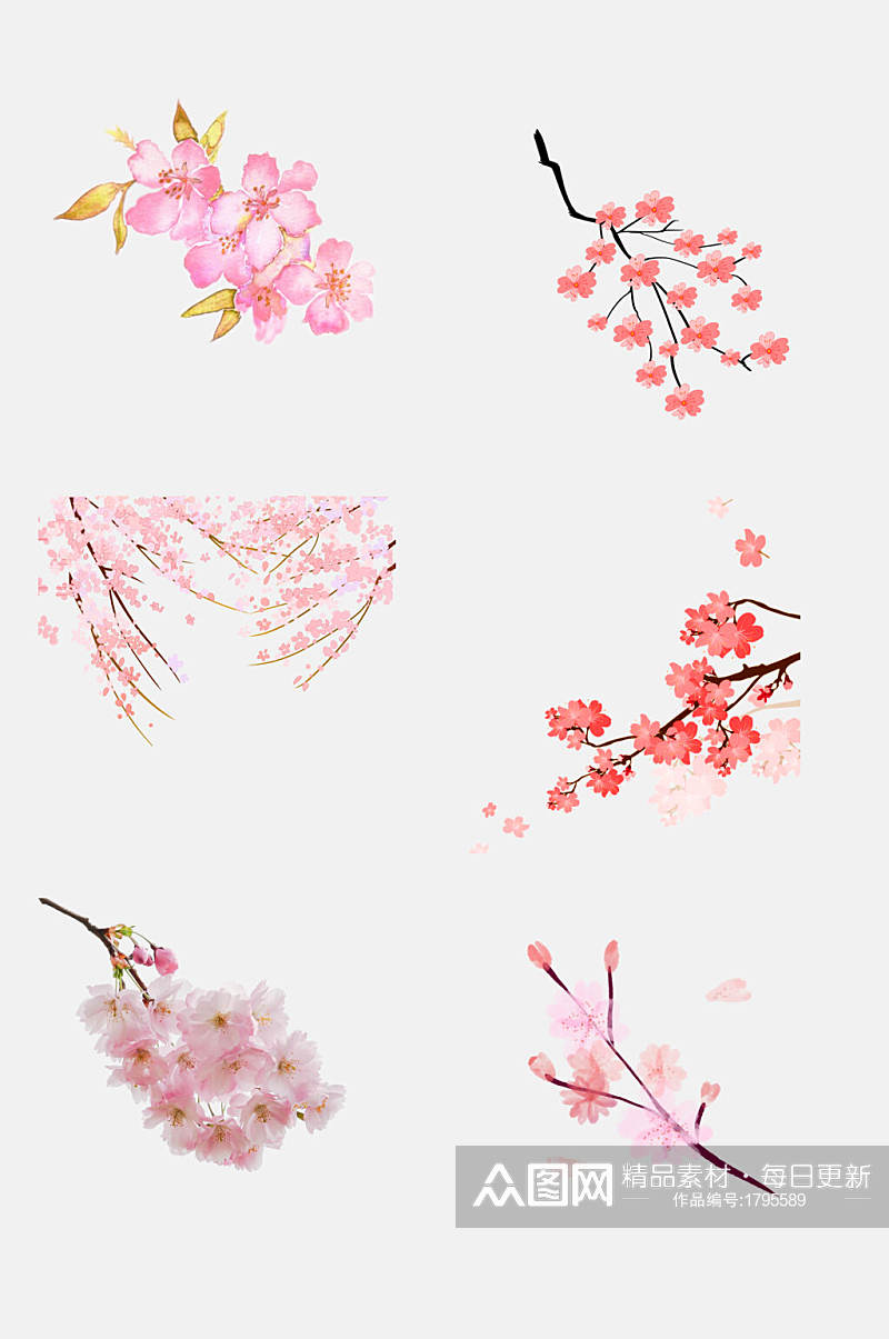 粉色樱花节梅花节素材元素素材