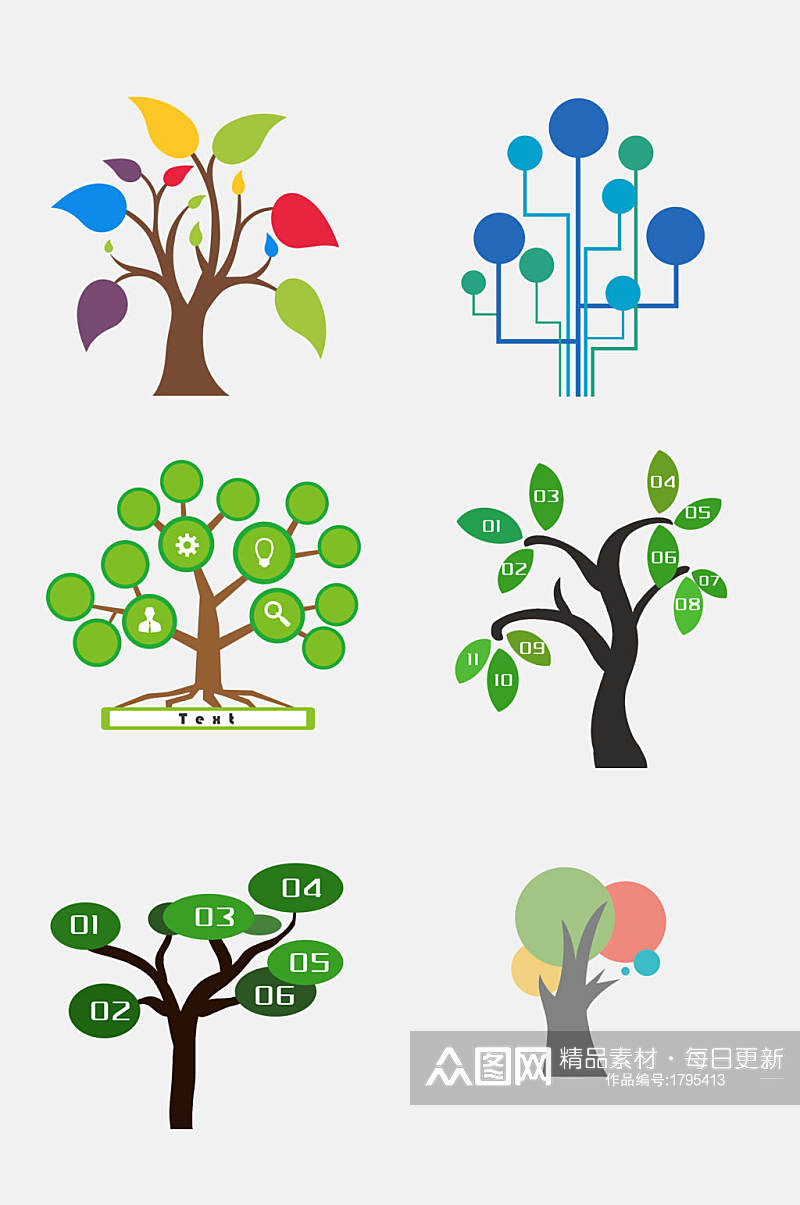 时尚卡通智慧树科技树状图元素素材素材