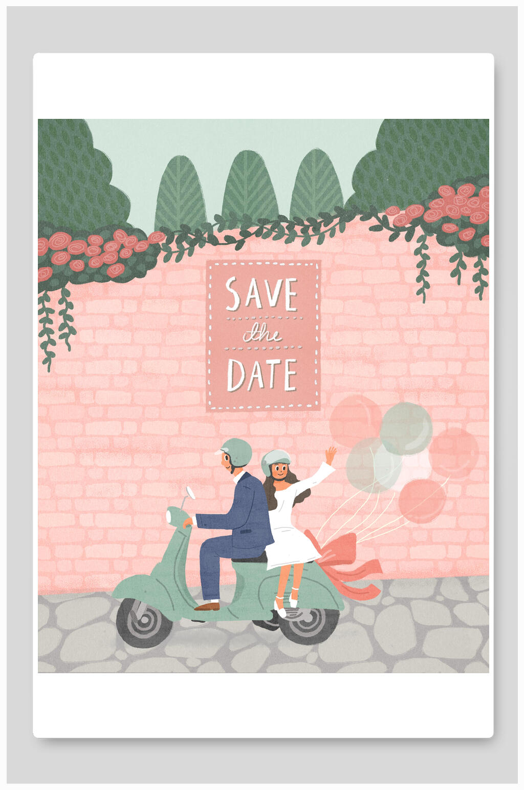 骑行新婚蜜月旅游婚礼插画素材素材
