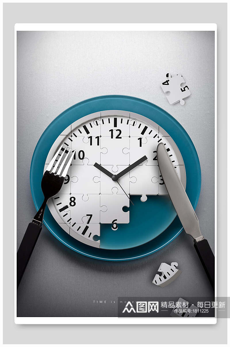 钟表刀叉时间创意背景设计素材