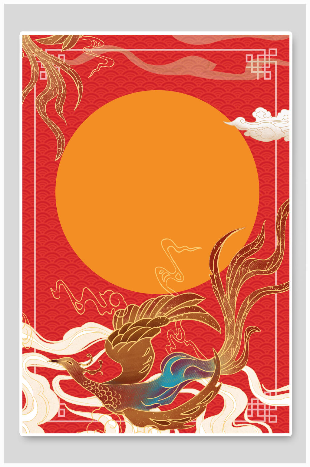 凤凰太阳红色背景国潮背景素材