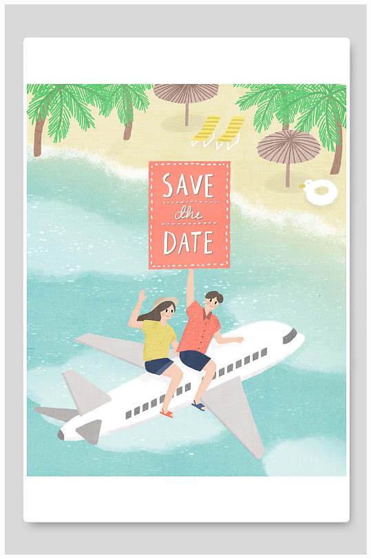 新婚蜜月海岛游旅游婚礼插画素材
