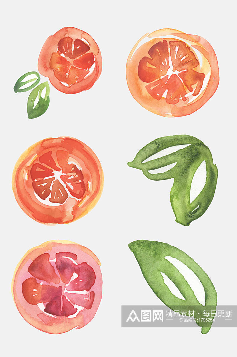 漂亮手绘水彩柑橘柠檬免抠元素素材素材