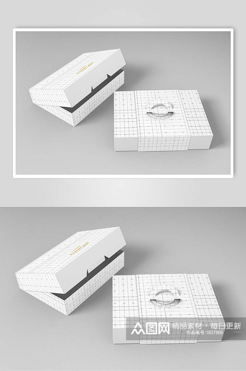 白色格子包装礼盒样机效果图素材
