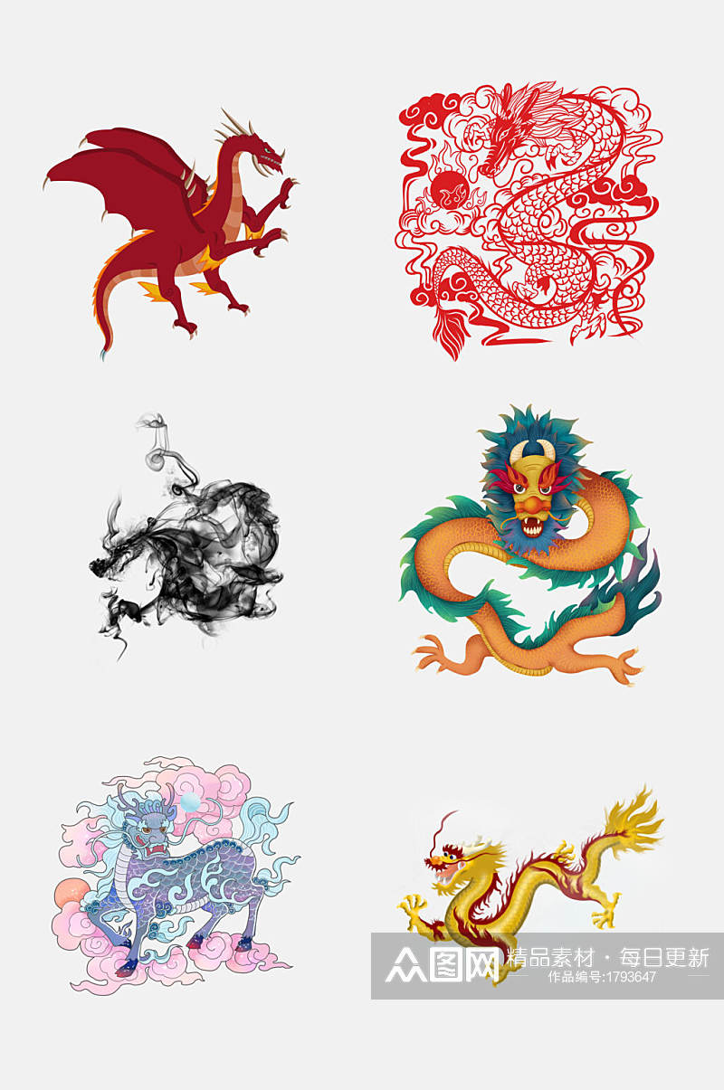 手绘画古代中国龙纹图案元素素材素材