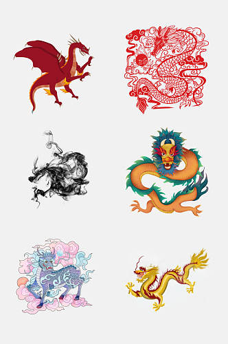 手绘画古代中国龙纹图案元素素材