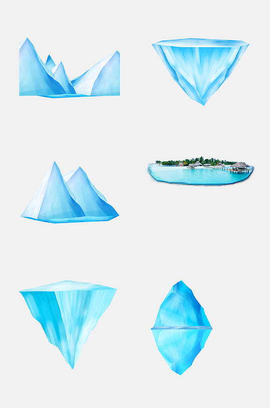 蓝色手绘画冰山冰川雪景素材免抠元素素材