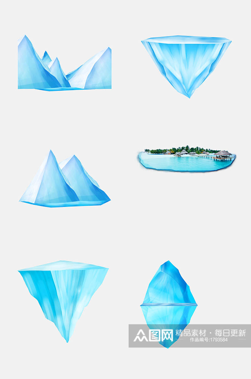蓝色手绘画冰山冰川雪景素材免抠元素素材素材