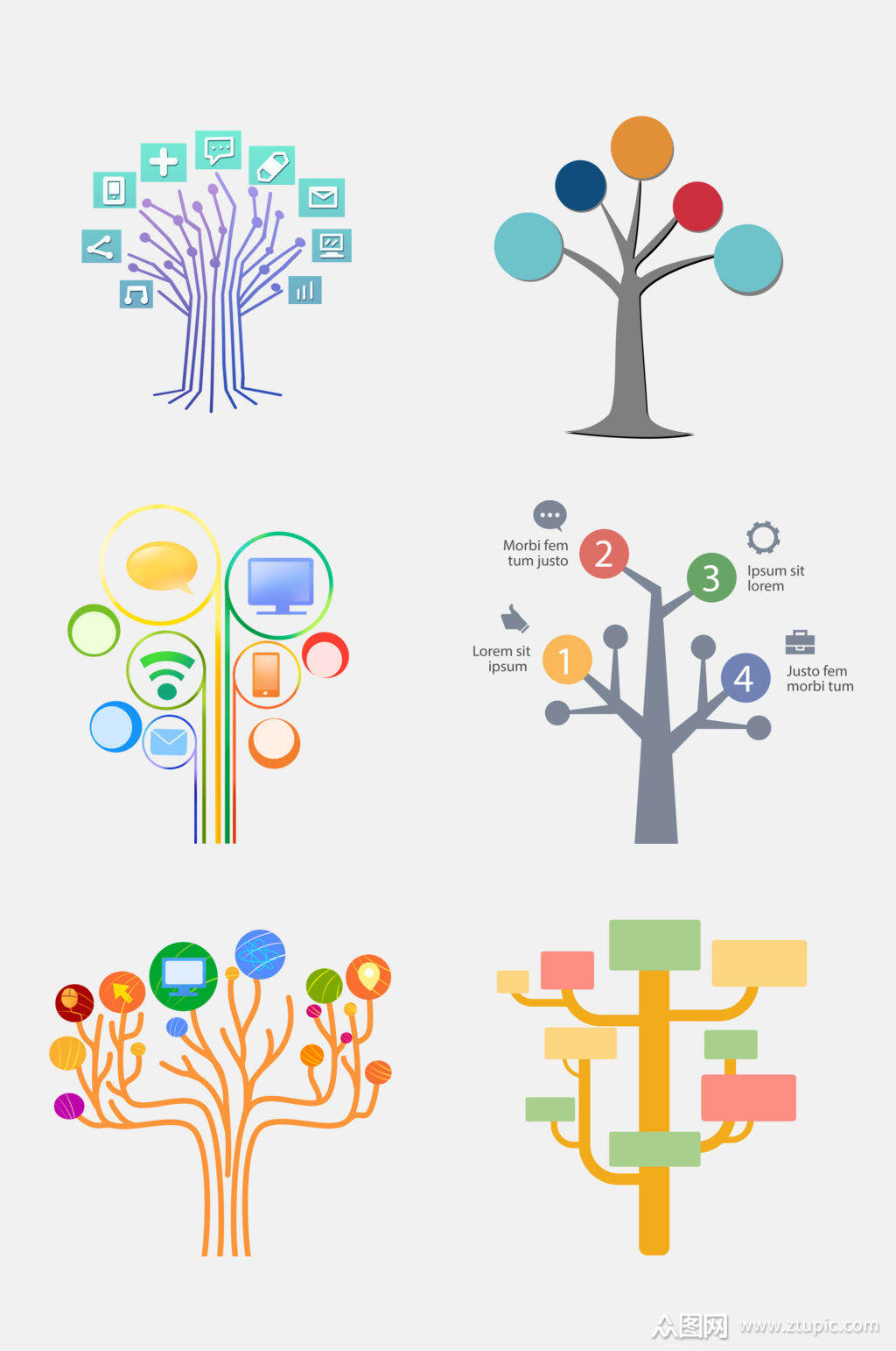 智慧树科技树状图免抠元素素材