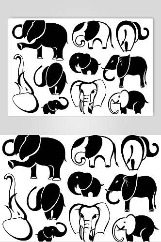 大象动物剪影矢量元素素材