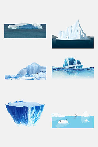 蓝色手绘画冰山冰川雪景素材免抠元素素材