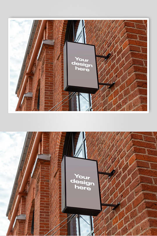 红砖墙面户外灯牌logo展示样机效果图