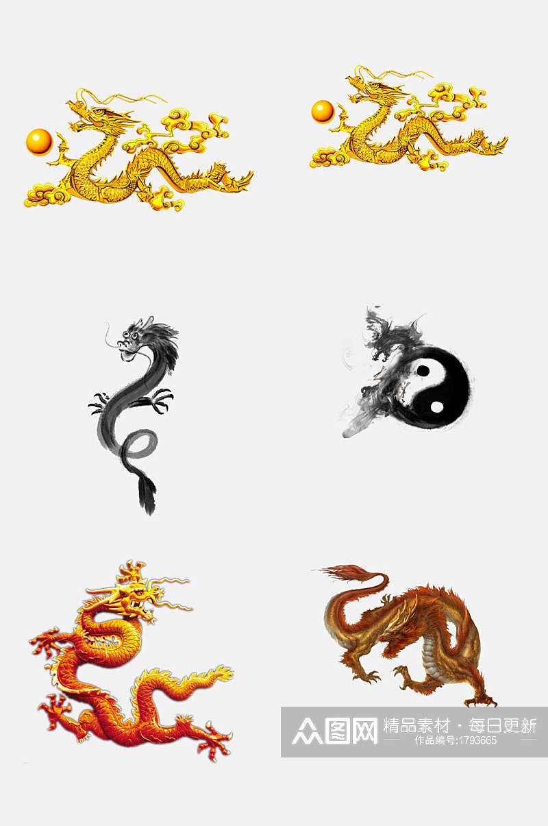 古代吉祥物中国龙纹图案元素素材素材