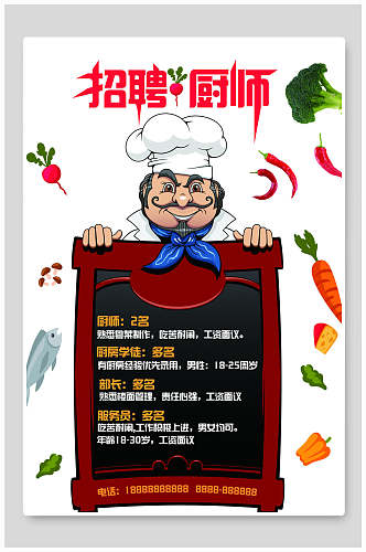 清新厨师招聘海报设计