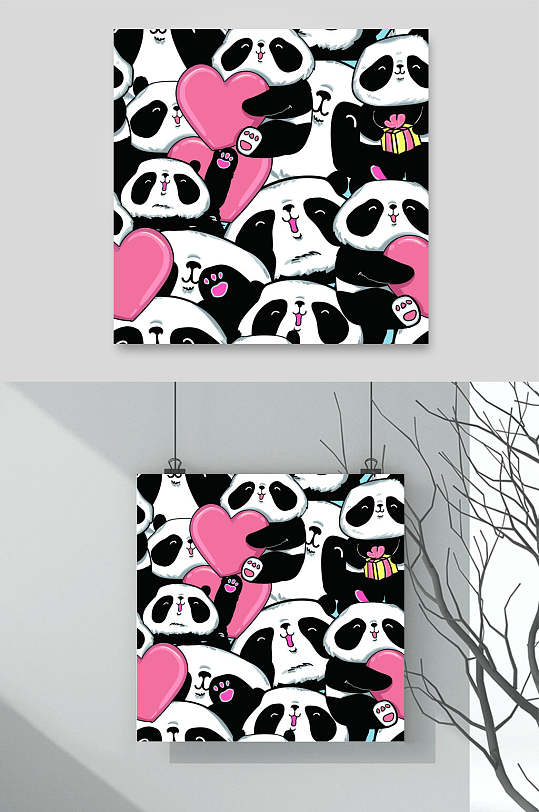 熊猫彩色卡通动物矢量背景素材