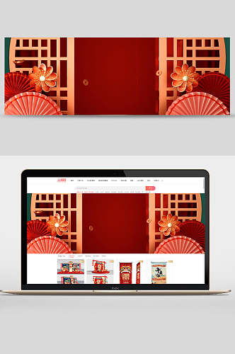 中式大气窗户天猫淘宝CD电商海报banner背景