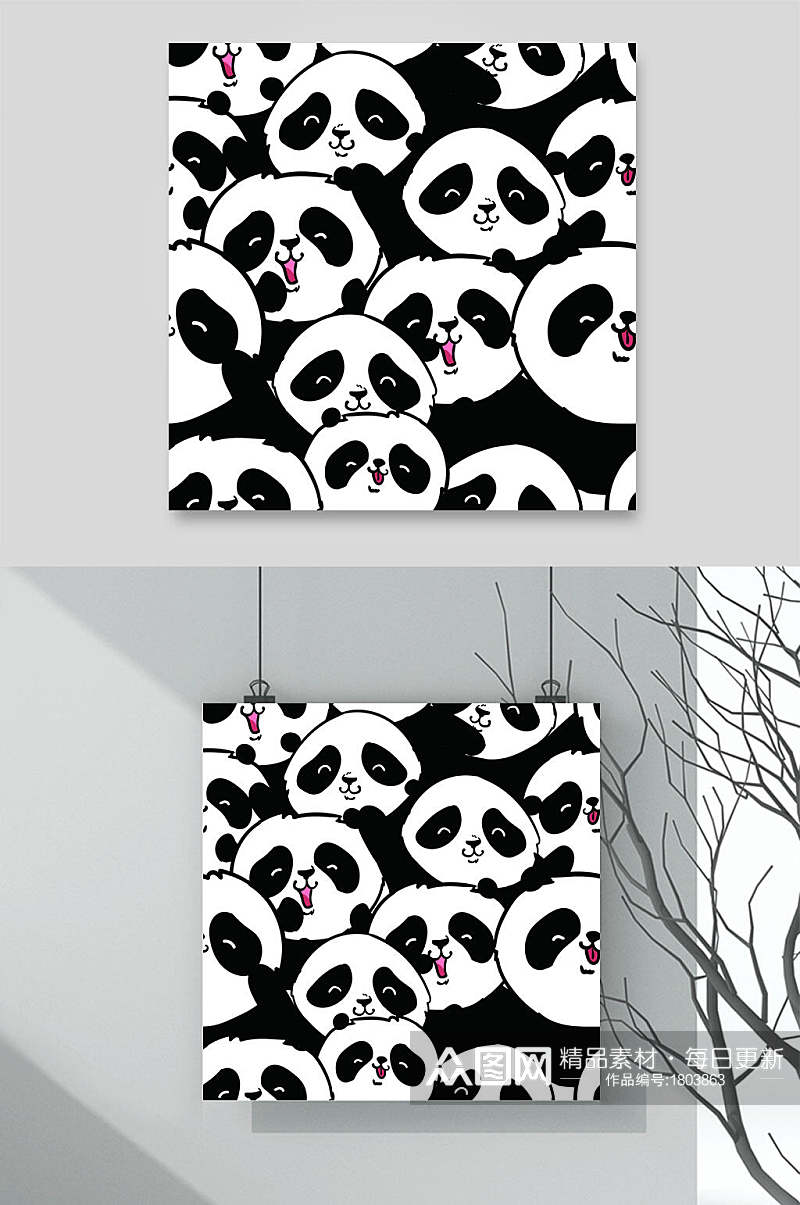 熊猫卡通动物矢量背景素材素材