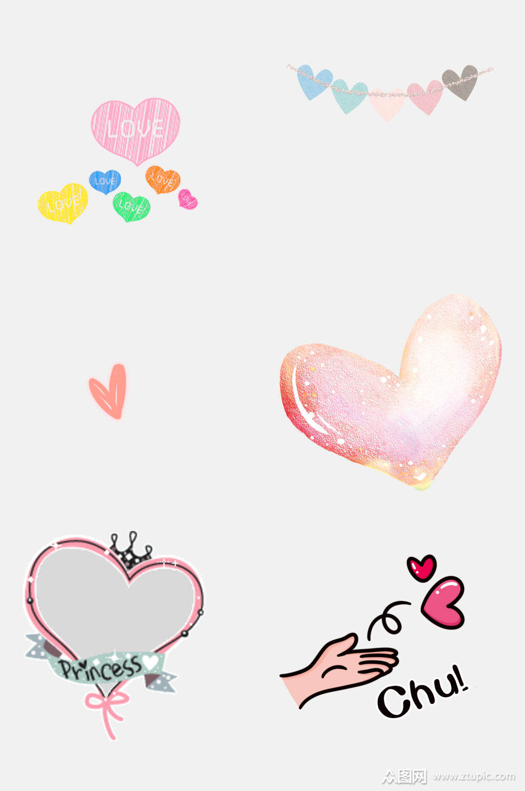 手绘画粉红色爱心免抠元素素材