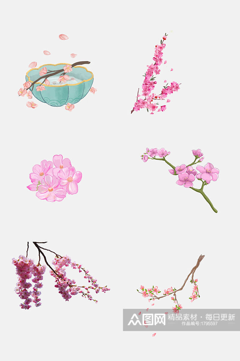 手绘画樱花节梅花节素材元素素材