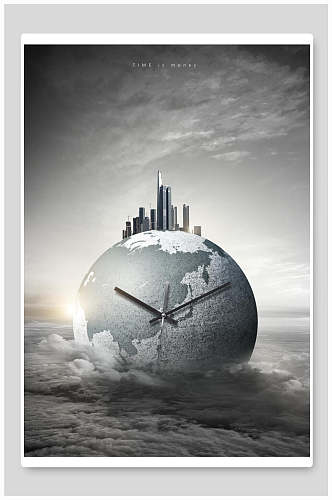 灰色地球表城市时间创意背景设计